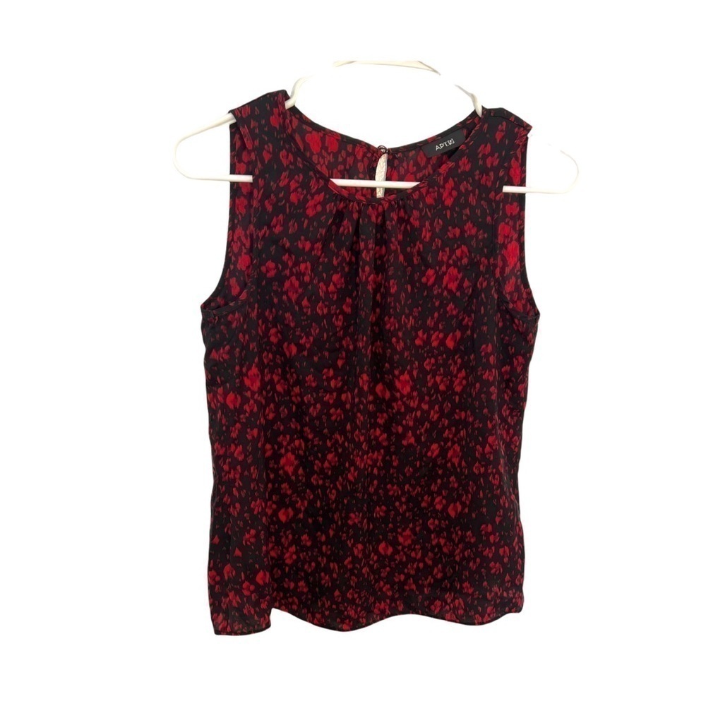Apt. 9 Womens Size XS Sleeveless Blouse Black Red Animal Print Geometric Keyhole